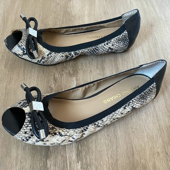 Arturo Chiang Peep toe leather ballerina flats - Picture 4 of 6